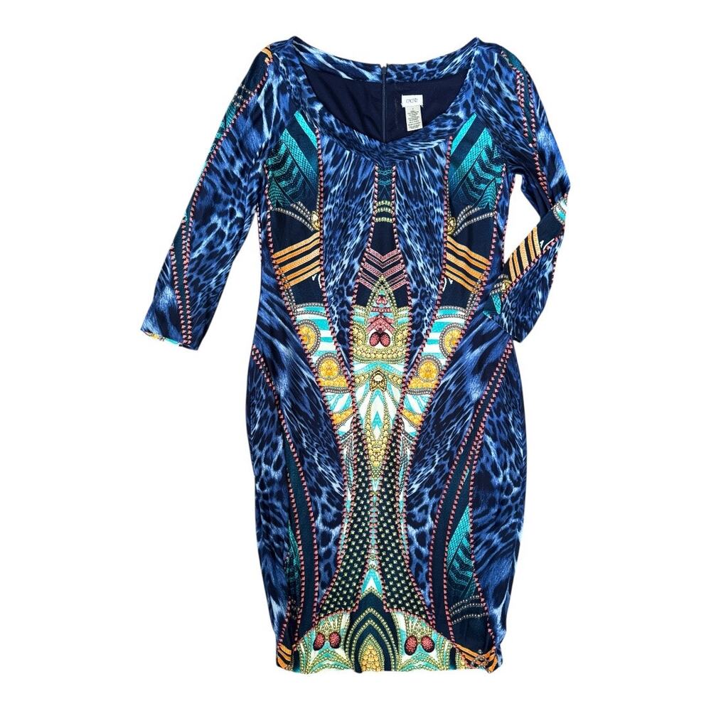 Cache Knit Dress Women’s Size 8 – blue leopard Print Poly Spandex Bodycon